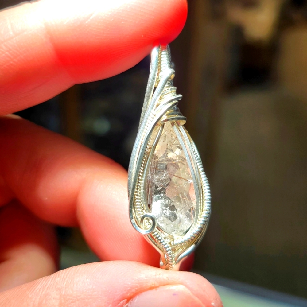 Wire wrap Rutilated Quartz. Genuine Rutilated Quartz faceted Stone in .925silver